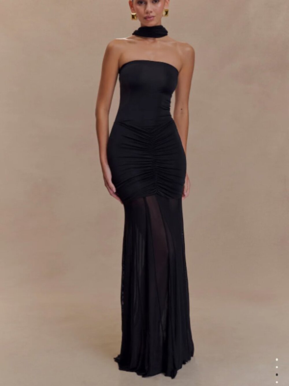 Meshki - Caspian Slinky and Mesh Off Shoulder Maxi Dress / Black / M - Picture 3 of 10